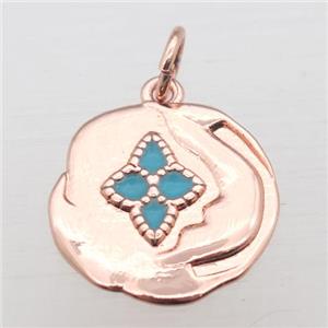 copper circle pendant with enameling, rose gold, approx 15mm dia [FN10955]