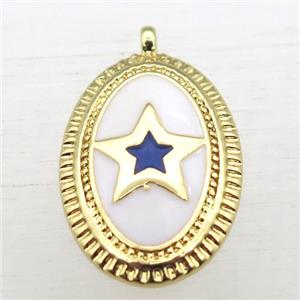 copper oval pendant with star enameling, gold plated, approx 12-16mm [FN10959]