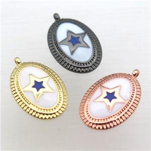 copper oval pendant with star white enameling, mixed color, approx 12-16mm [FN10962]