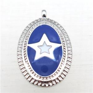 copper oval pendant with star enameling, platinum plated, approx 12-16mm [FN10963]
