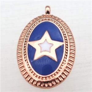 copper oval pendant with star enameling, rose gold, approx 12-16mm [FN10965]