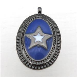 copper oval pendant with star enameling, black plated, approx 12-16mm [FN10966]