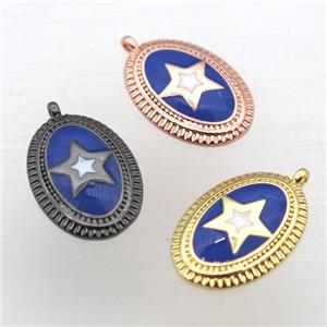 copper oval pendant with star blue enameling, mixed color, approx 12-16mm [FN10967]