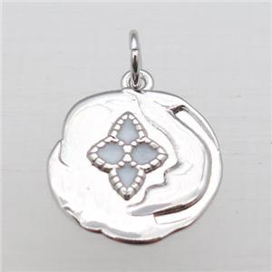 copper circle pendant with enameling, platinum plated, approx 15mm dia [FN10968]