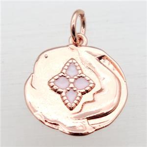 copper circle pendant with enameling, rose gold, approx 15mm dia [FN10970]