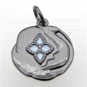 copper circle pendant with enameling, black plated, approx 15mm dia [FN10971]