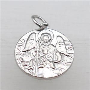 copper circle pendant, platinum plated, approx 17mm dia [FN10973]