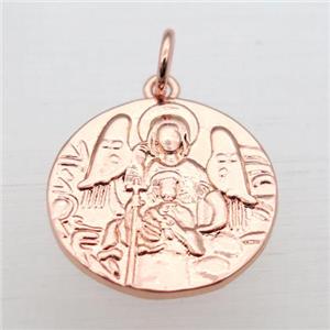 copper circle pendant, rose gold, approx 17mm dia [FN10975]
