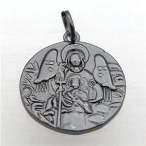 copper circle pendant, black plated, approx 17mm dia [FN10976]