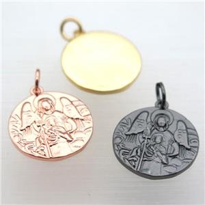 copper circle pendant, mixed color, approx 17mm dia [FN10977]