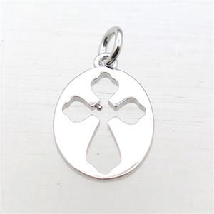 copper oval pendant, platinum plated, approx 12-15mm [FN10988]