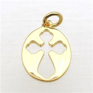 copper oval pendant, gold plated, approx 12-15mm [FN10989]