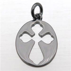 copper oval pendant, black plated, approx 12-15mm [FN10991]