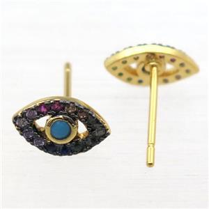 copper Eye stud Earring pave zircon, gold plated, approx 6-10mm [FN11013]