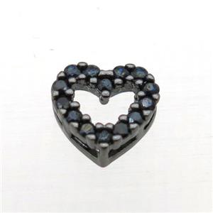 copper heart beads pave zircon, black plated, approx 9mm dia [FN11022]