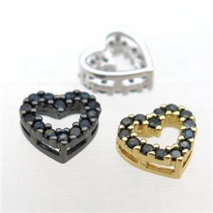 copper heart beads pave zircon, mixed color, approx 9mm dia [FN11023]