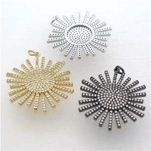 copper sun pendant pave zircon, mixed color, approx 32mm dia [FN11027]