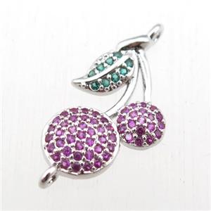 copper cherry connector paved zircon, platinum plated, approx 12-25mm [FN11029]