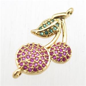 copper cherry connector paved zircon, gold plated, approx 12-25mm [FN11030]