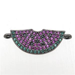 copper rainbow pendant paved zircon with 2loops, black plated, approx 10-20mm [FN11034]