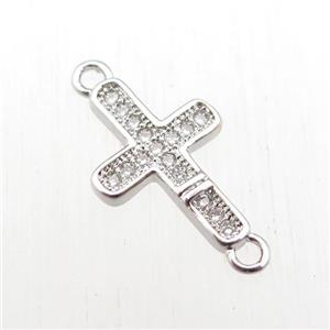 copper cross connector paved zircon, platinum plated, approx 10-18mm [FN11036]