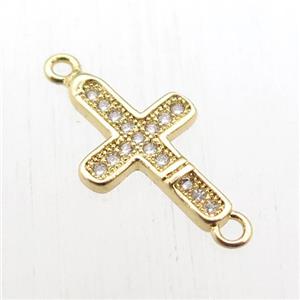 copper cross connector paved zircon, gold plated, approx 10-18mm [FN11037]