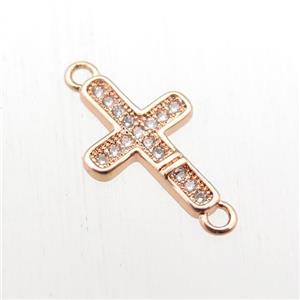 copper cross connector paved zircon, rose gold, approx 10-18mm [FN11038]