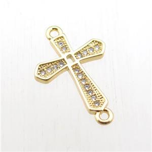 copper cross connector paved zircon, gold plated, approx 14-20mm [FN11042]