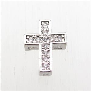 copper cross beads paved zircon, platinum plated, approx 10-12mm [FN11046]