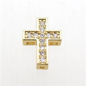 copper cross beads paved zircon, gold plated, approx 10-12mm [FN11047]