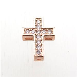copper cross beads paved zircon, rose gold, approx 10-12mm [FN11048]