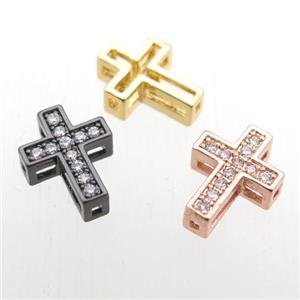 copper cross beads paved zircon, mix color, approx 10-12mm [FN11050]