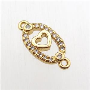 copper heart connector paved zircon, gold plated, approx 8-12mm [FN11057]