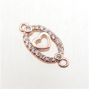 copper heart connector paved zircon, rose gold, approx 8-12mm [FN11058]