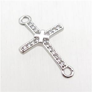 copper cross connector paved zircon, platinum plated, approx 11-20mm [FN11063]