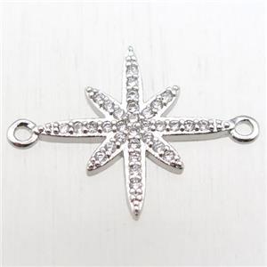 copper northstar connector paved zircon, platinum plated, approx 18-22mm [FN11068]