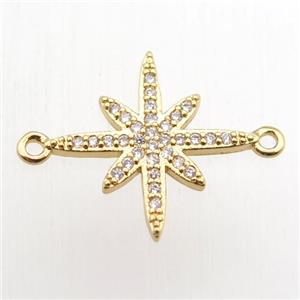 copper Compass connector paved zircon, gold plated, approx 18-22mm [FN11069]