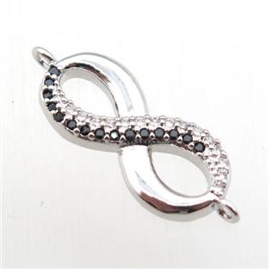 copper Infinity connector paved zircon, platinum plated, approx 8-18mm [FN11075]