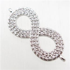 copper Infinity connector paved zircon, platinum plated, approx 12-25mm [FN11077]