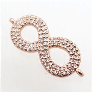 copper Infinity connector paved zircon, rose gold, approx 12-25mm [FN11078]