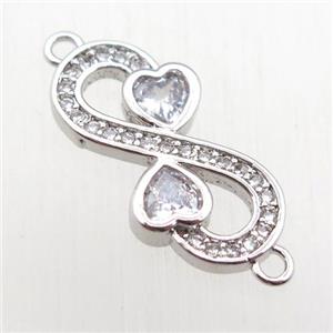 copper Infinity connector paved zircon, platinum plated, approx 10-20mm [FN11080]