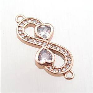 copper Infinity connector paved zircon, rose gold, approx 10-20mm [FN11082]