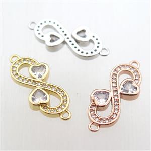copper Infinity connector paved zircon, mix color, approx 10-20mm [FN11083]
