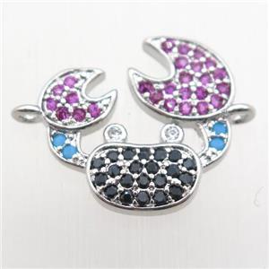 copper crab connector paved zircon, platinum plated, approx 16mm dia [FN11084]