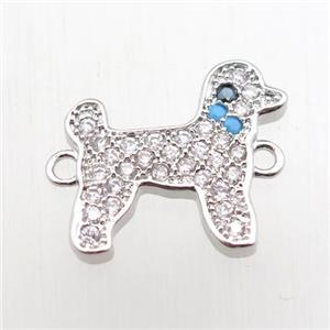copper dog connector paved zircon, platinum plated, approx 13-15mm [FN11085]