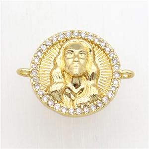 copper people connector paved zircon, gold plated, approx 16mm dia [FN11092]