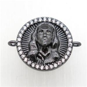 copper coin people connector paved zircon, black plated, approx 16mm dia [FN11093]
