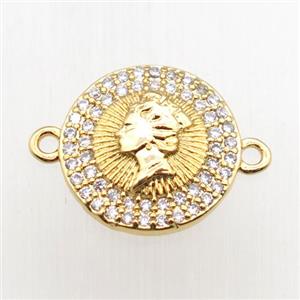 copper people connector paved zircon, gold plated, approx 13mm dia [FN11094]