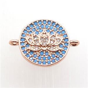 copper lotus connector paved zircon, rose gold, approx 13mm dia [FN11098]