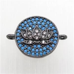 copper lotus connector paved zircon, black plated, approx 13mm dia [FN11099]